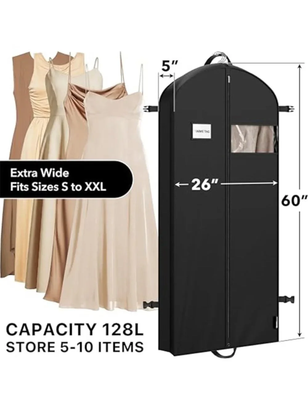 Travel Garment Bag 60 Inch Suit Dress Coat Storage Heavy Duty Zipper Black